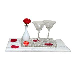 Vintage Etched Martini Glasses Set With Compartment Glass Tray Romantic Valentin